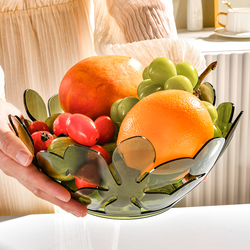 Classic fruit tray natural color multifunctional kitchen utensil PET Petal Hollow Fruit Plate Transparent