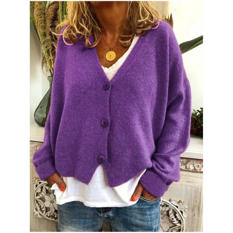 Knitted Cardigan Women Loose Sweater Solid Color Single Breasted Coats Trench Office Outwear Plus Size Autumn Winter 241225