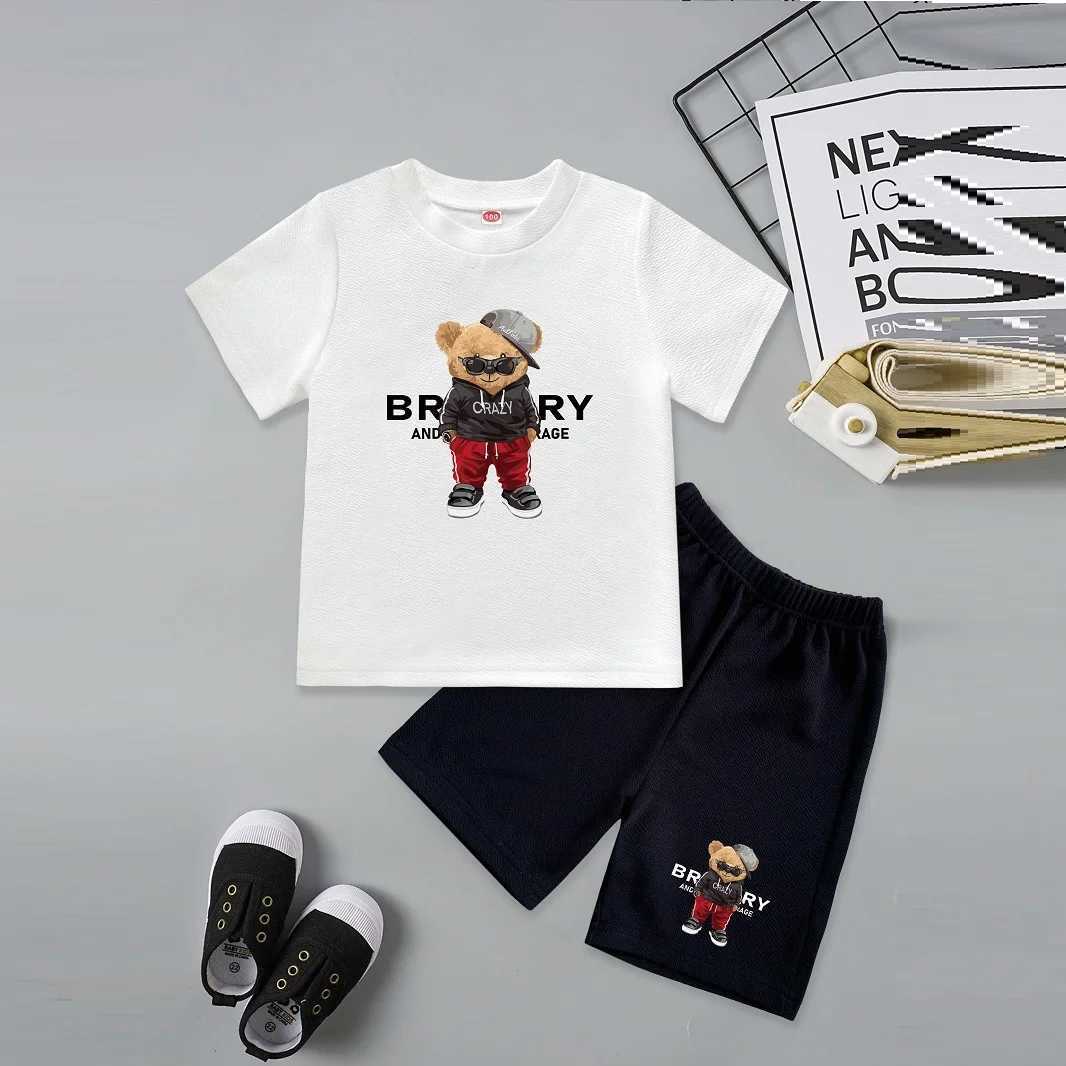Clothing Sets Summer Baby Girls Clothes Set Fashion Cartoon Bear Printed Short Sleeve T-shirts and Shorts 2pcs Children Boy Top Bottom OutfitY241225BB