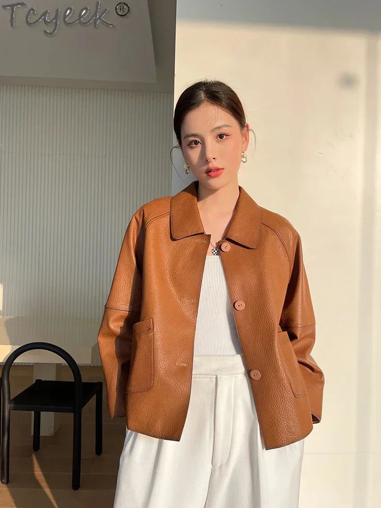 Sheepskin Real Coat Women Spring 2024 Simple Fashion Singlebreasted Casual Genuine Leather Jacket 241225