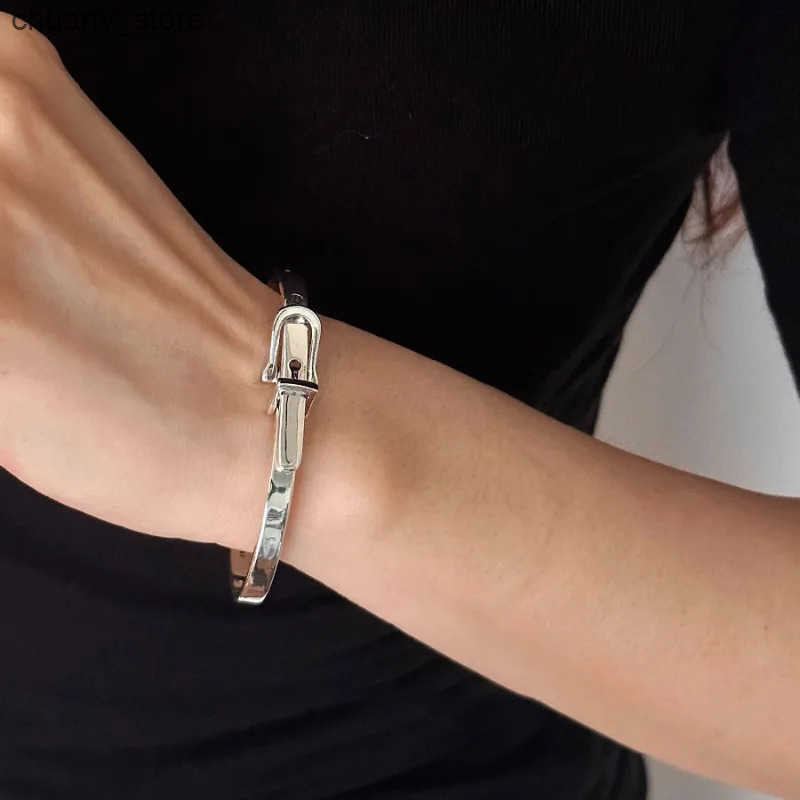 Chain 2024 New Arrival Trendy Belt Buckle Design Thai Silver Ladies Bangle Jewelry For Women Christmas Gifts No Fade L240910