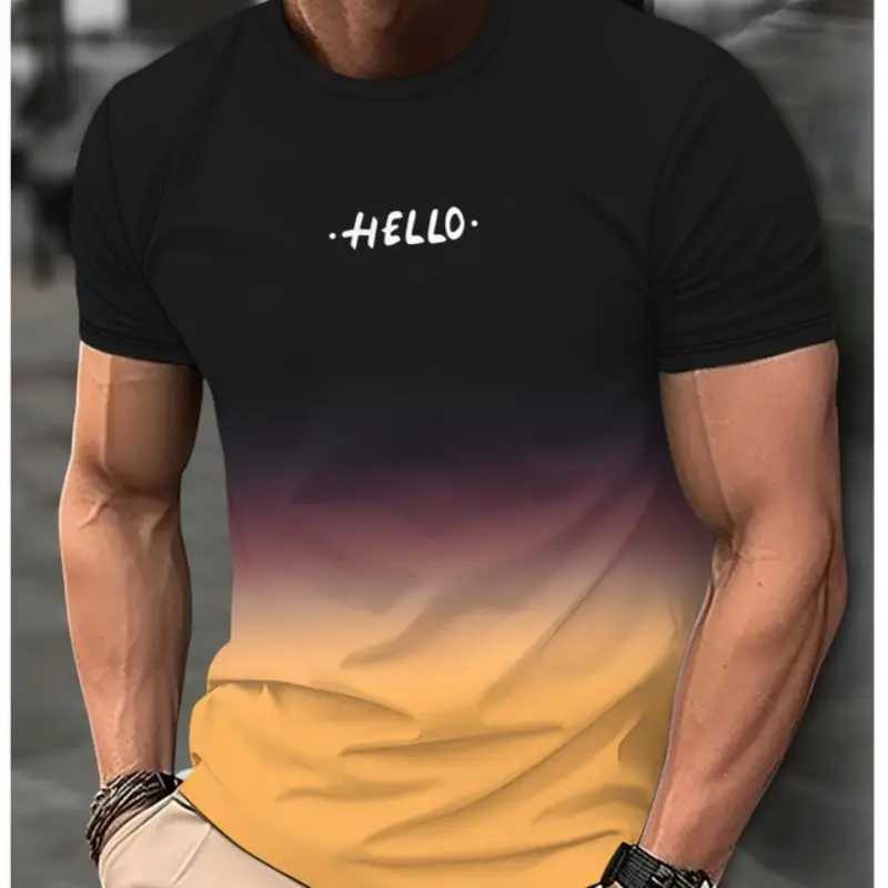 Mens Gradient Color Pattern TShirt Casual Breathable O-Neck Short Sleeve Tee For Outdoor Activities Summer Oversized Streetwear Tops W250616