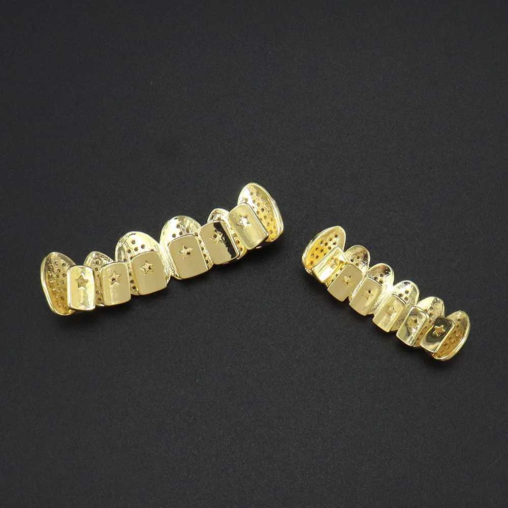 1set Hip Hop Teeth Grillz Gold Plated Dental Grills Rock Tooth Grillz Cs Crystal Teeth Cs Halloween Vampire ToothXJ241225