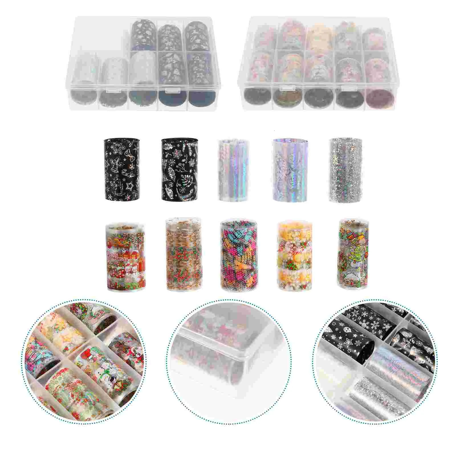 20 Rolls Christmas Nail Stickers Transfer Foil for Nails Holiday Wraps Manicure DIY Decals 241225