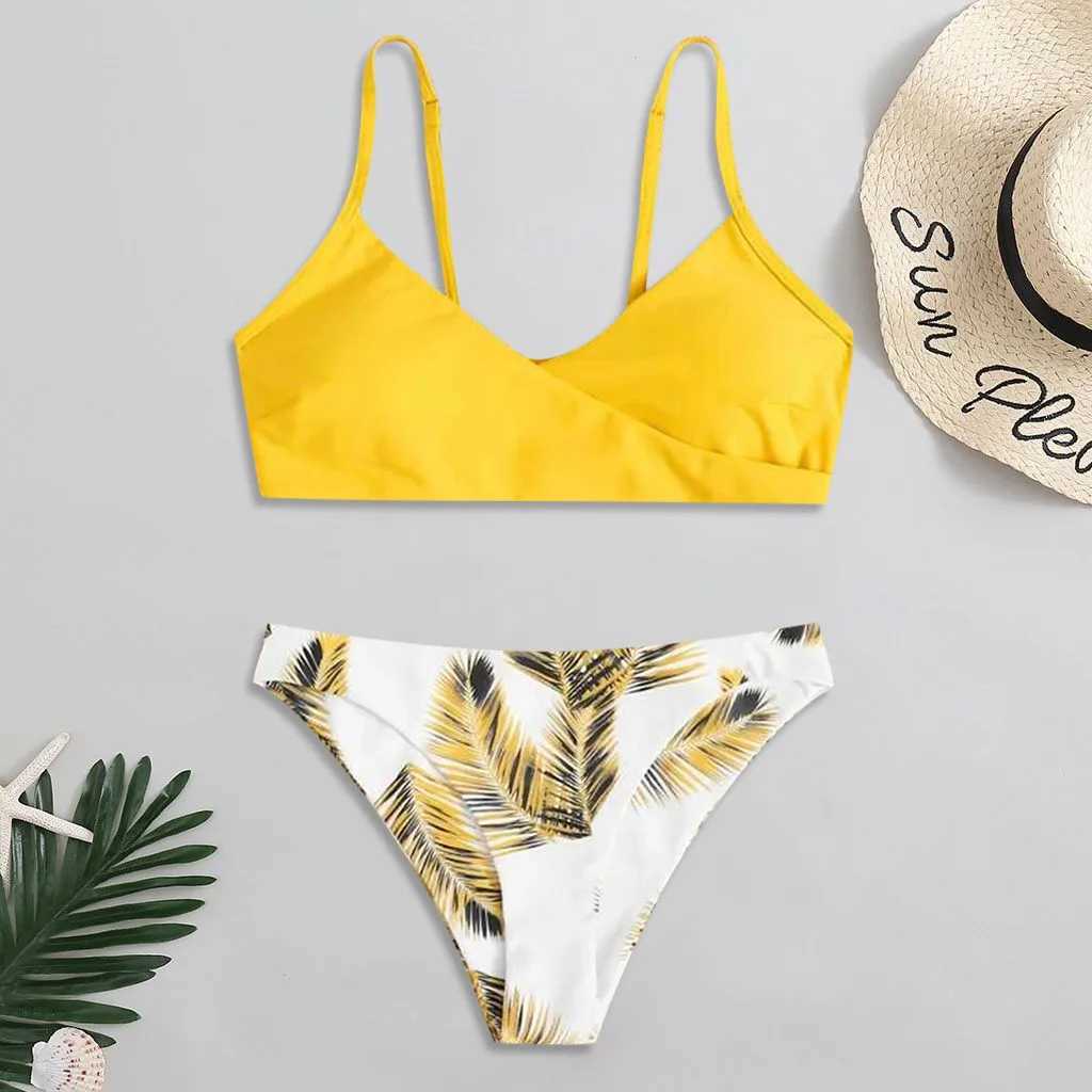 Small Breast For Women Print Splicing Push-Up Swimsuit Summer Swimwear Floral Random Womens Bathing Suit Trendy BiquiniW250214