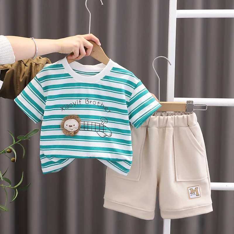 Clothing Sets Baby Girls Cotton Clothes Set Kid Boy Stripe Lion T-shirts and Shorts 2pcs Suit Children Short Sleeve Lapel Top Bottom OutfitsY2412250MR