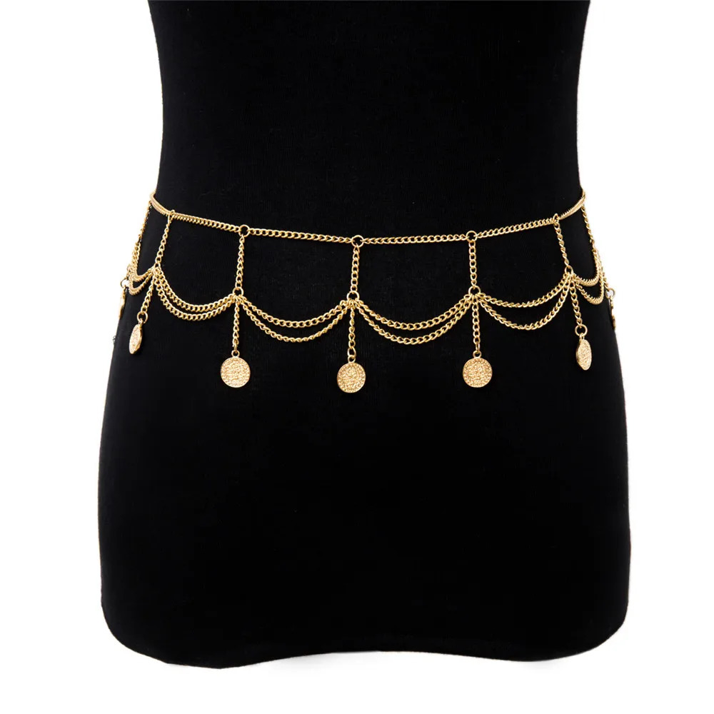 MAA-OE Bohemia Multi-level Gold-plate Coin Pendant Waist Chain For Women Jewelrys Belt Body Chains Party Gift Jewelry 241225