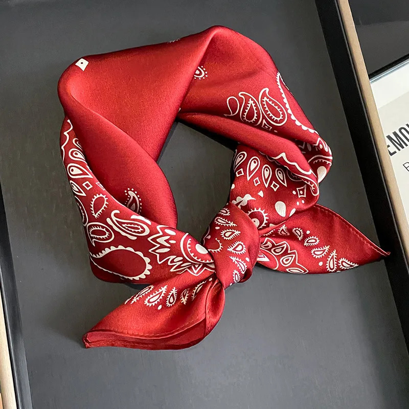 Women faux Mulberry Real Silk Scarf 53cm Hijab Kerchief Spring Autumn Neckerchief Stripped Handbag Decorate 241225