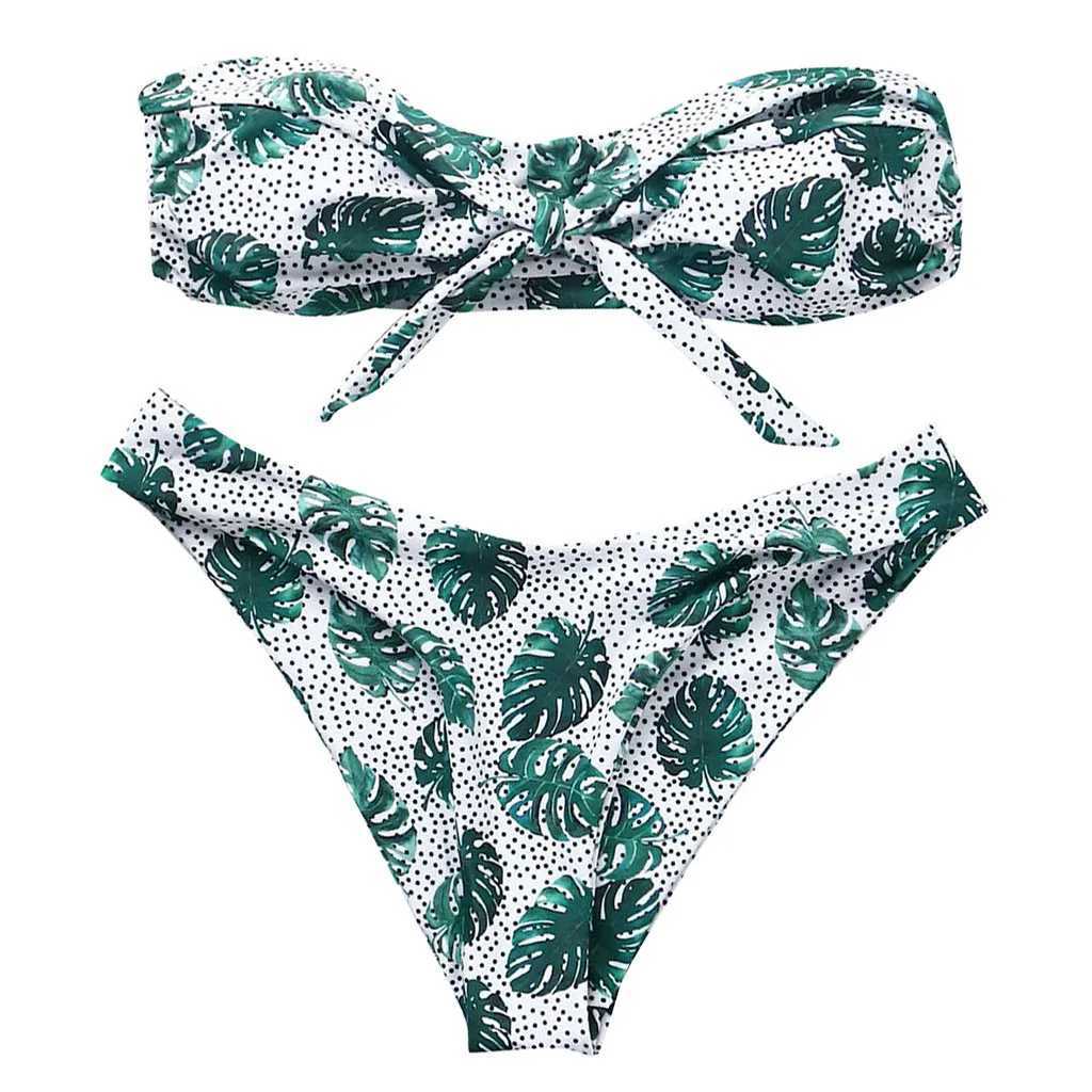 Womens sexy two-piece swimsuit bow high cut Bandeau bikini set 2-piece womens swimsuit bikini women 2024 trend push upsW241225
