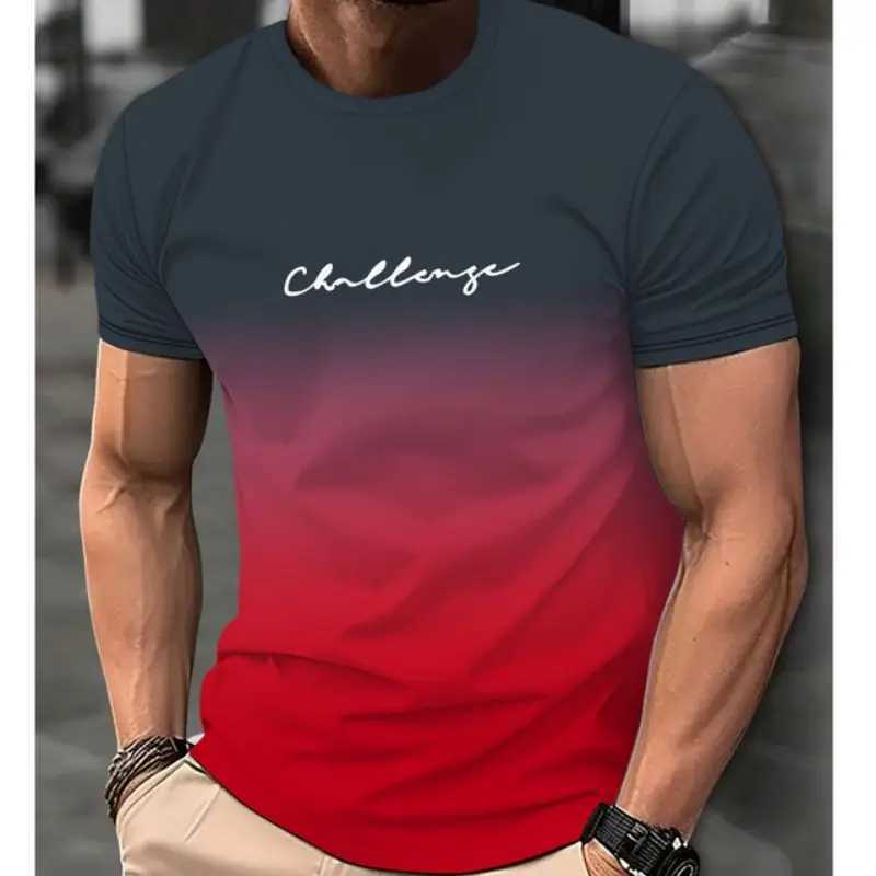 Mens Gradient Color Pattern TShirt Casual Breathable O-Neck Short Sleeve Tee For Outdoor Activities Summer Oversized Streetwear Tops W250616