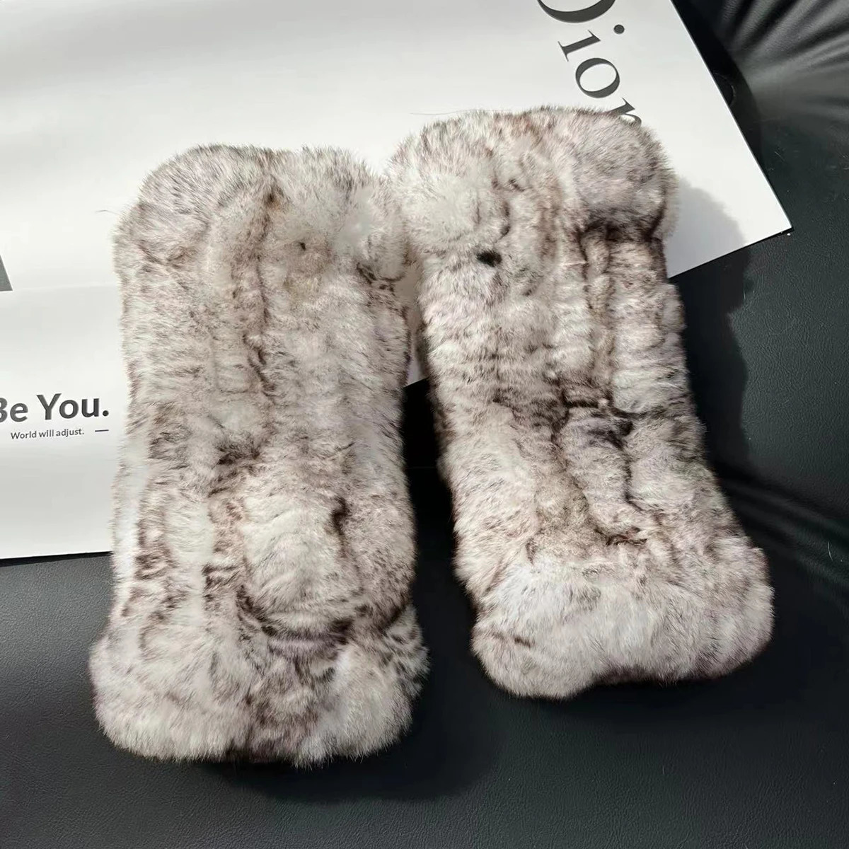 Style Fashion 100% Genuine Rex Rabbit Fur Lady Gloves Women Winter Keep Warm Real Fur Glove Elastic Knit Outdoor Fur Mittens 241225