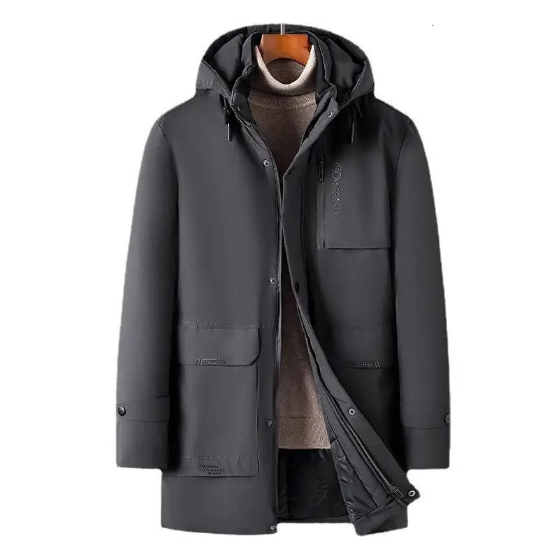 Mens Coat Winter Daily Causal Keep Warm Jacket Thicken Zipper Detachable Hooded Parkas Classic Mid Long Padding Jackets 241225
