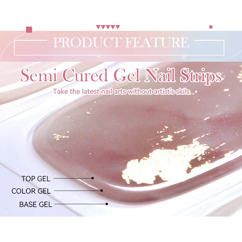 4pcs/set Gradient Jelly Semi Cured Gel Nail Strips Nude Pink Waterproof Nail Stickers Long Lasting Wrap Need Harden In UV Lamp 241225
