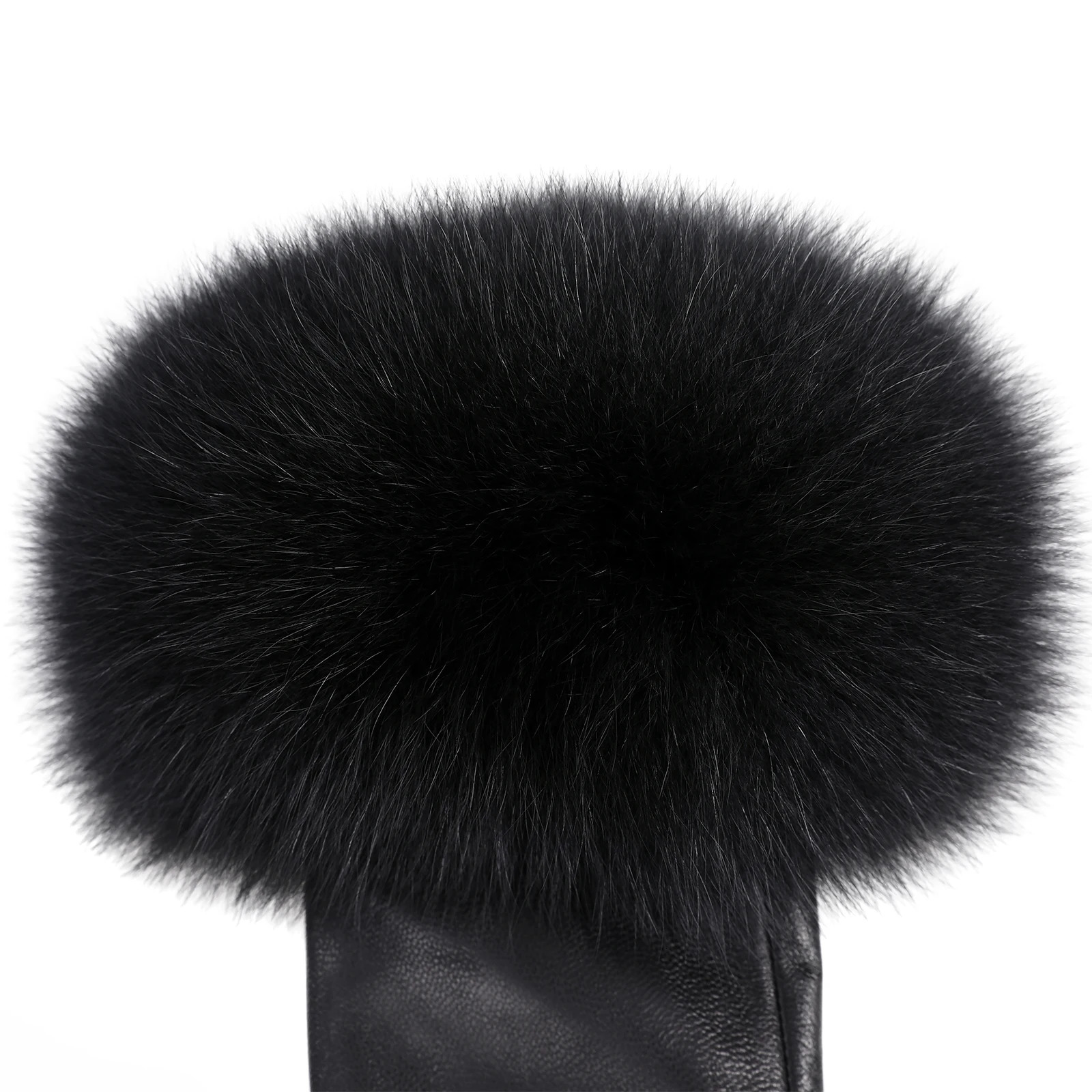 BOONJOVIA Women Genuine Lambskin Leather Gloves With Real Fox Fur Trim Cuff Winter Warm Driving Gloves-Velvet Lined 241225