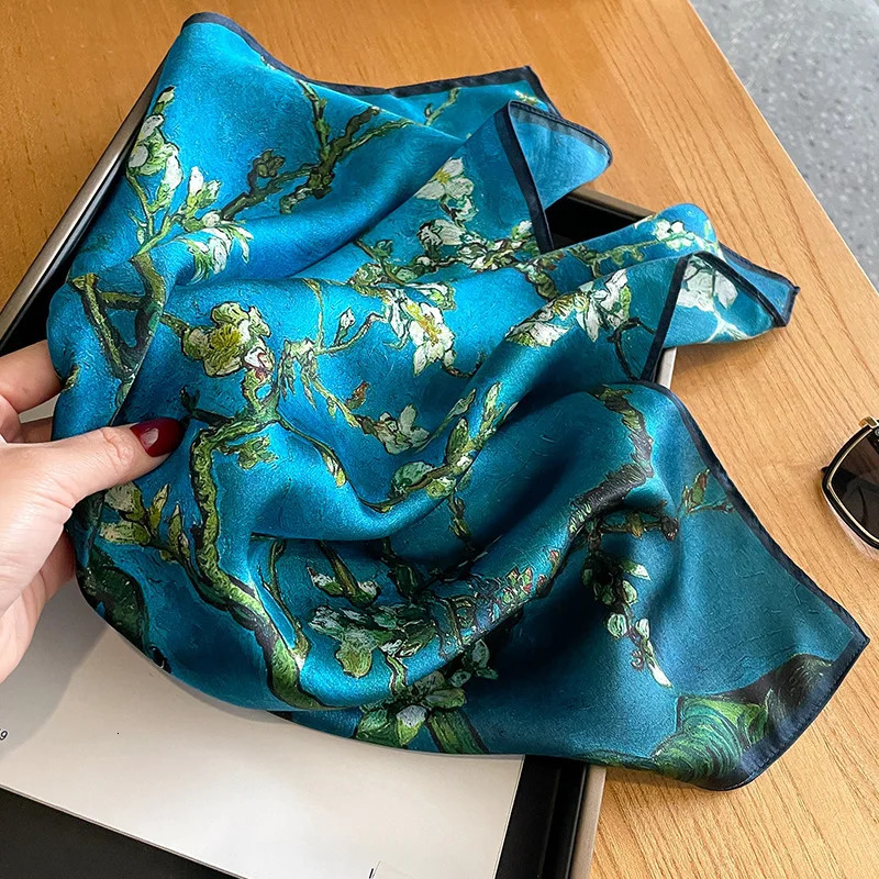 faux Silk Scarf Women Mulberry High Quality Headband Square Foulard Female Neckerchief Shawl Wraps Hijab Bandana Scarves 241225