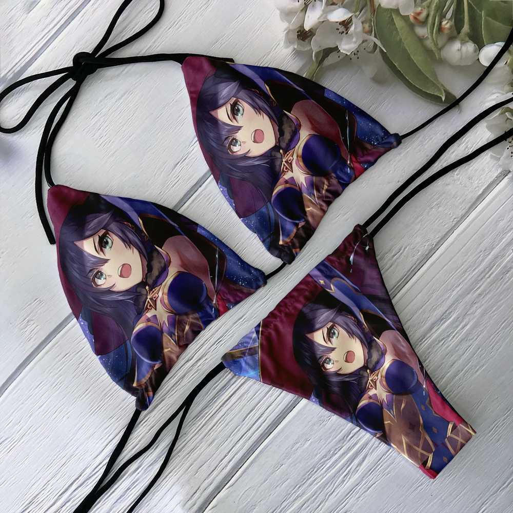 New Fashion Anime Style Womens Bikini Set Cartoon Anime Girl Pattern Kawaii Swimsuit Two Piece Novel Trend Holiday GiftW241225