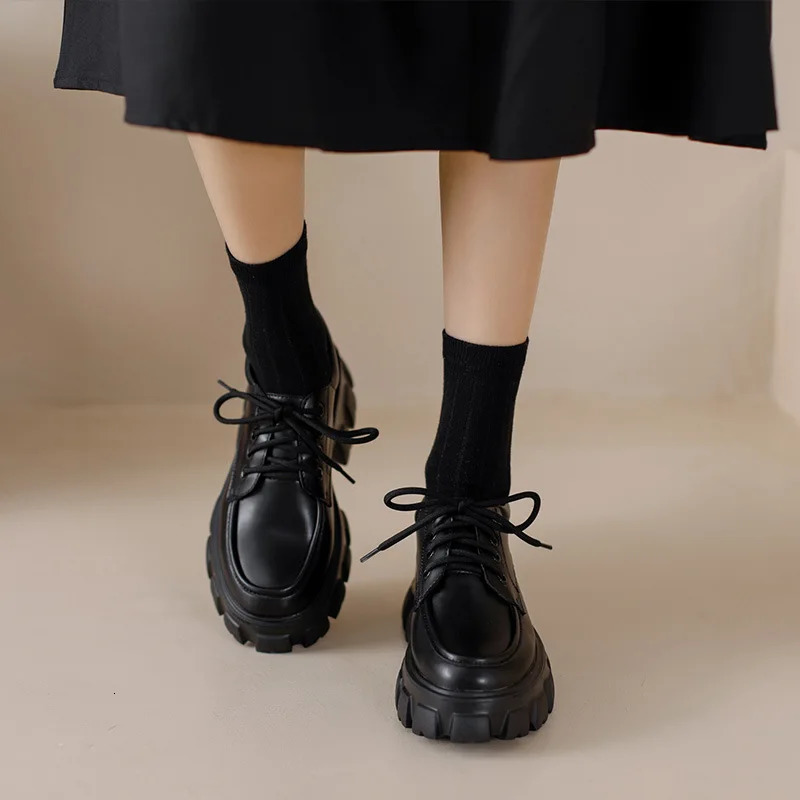 Women Loafers Classic Platform Chunky Heel Black Ladies Pumps Female Mary Jane Derby Lolita Sweet Round Toe College Shoes 241225