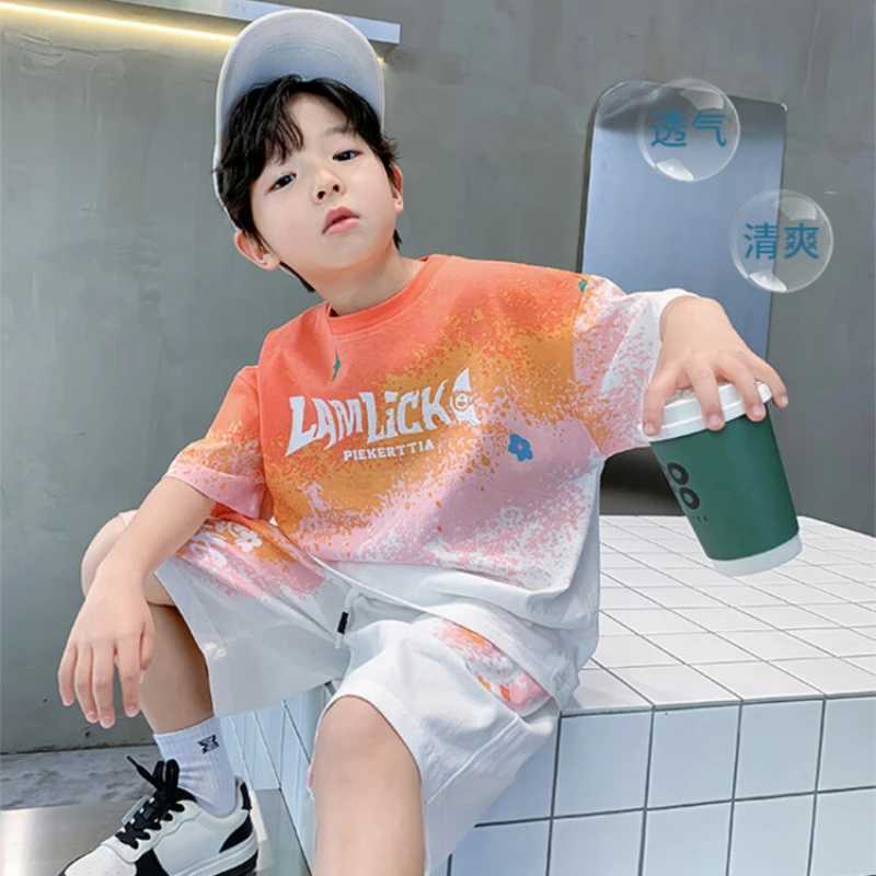 Clothing Sets Summer Teenage Boy Letter Clothes Set Children Girls Tie Dye Tshirts and Shorts 2pcs Suit Kid Top Bottom Outfits TracksuitY241225XH8V