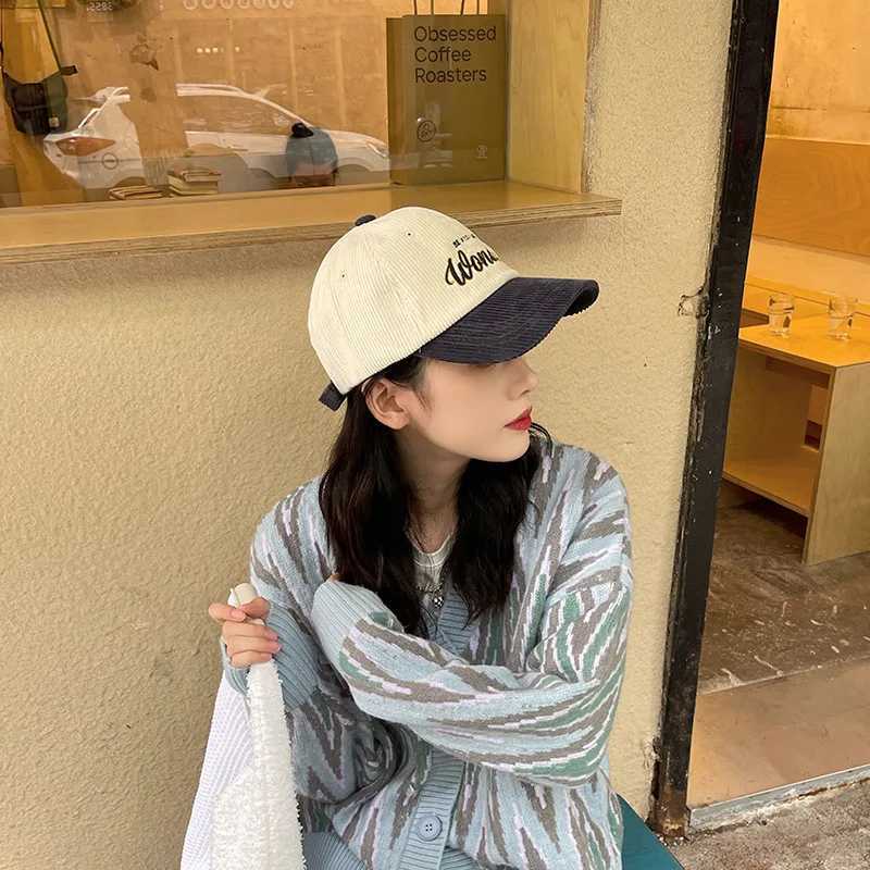 Retro Corduroy baseball cap embroidered letters spring autumn sun hat mens casual adjustable foot cap W241225