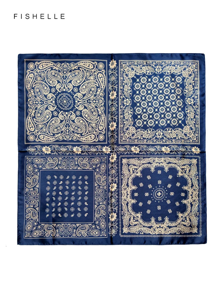 Navy blue Paisley faux natural silk scarves small square scarf hijab shawl gift headband 65cm men women wrap neckerchief 241225