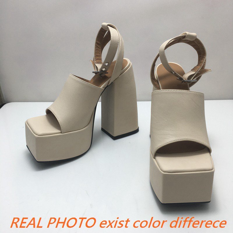 ASILETO Women Sandals Square Toe Block Heel 14.5Cm Platform 5Cm Ankle Buckle Strap Plus Size 41 42 43 Fashion Sexy Party Shoes
