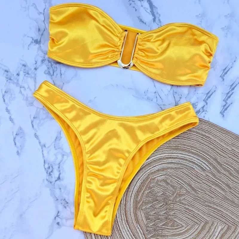 Sexy U-shaped Bandeau bikini set suitable for women strapless swimsuit black swimsuit high cut swimsuit bathtub bikini mujerW241225