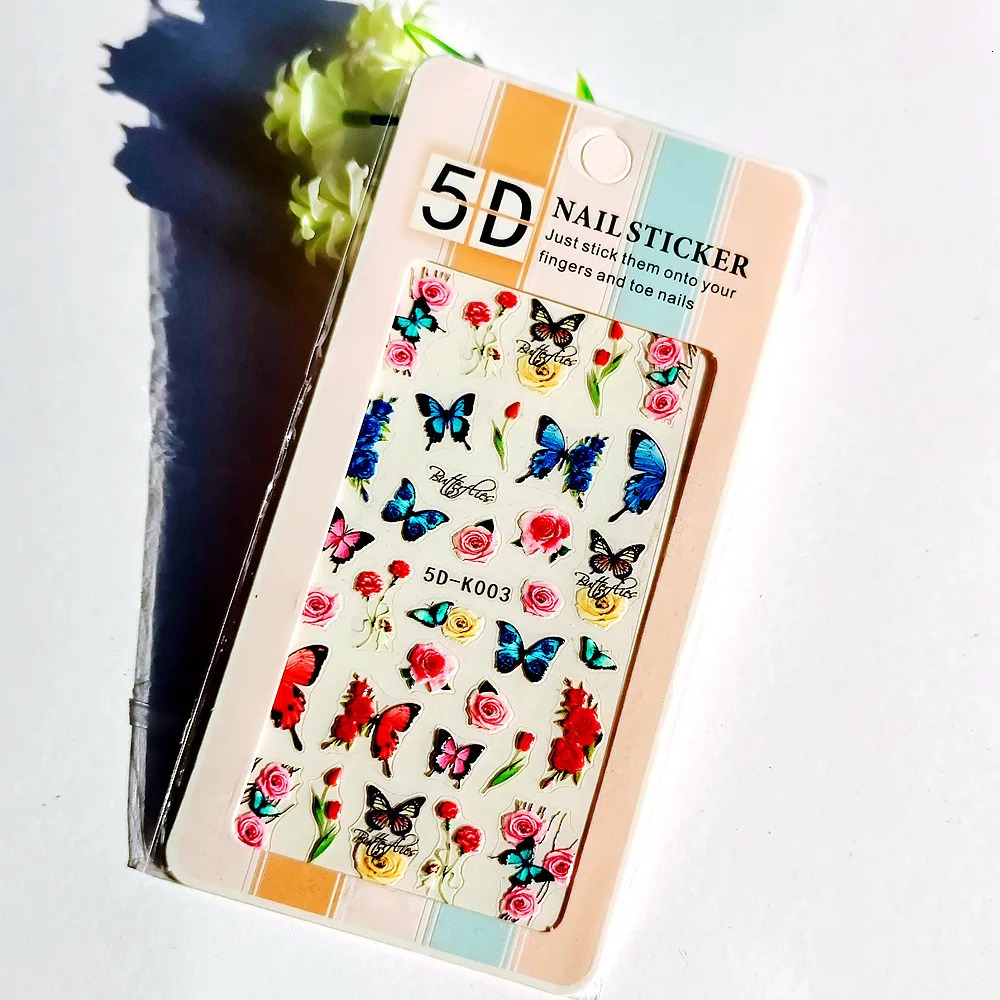 10PCS Plant Totem Nail Art Stickers Chrysanthemum White Nail Art Decorative Decals 5D Glue Back Butterfly Cat Dog Nail Slider 241225