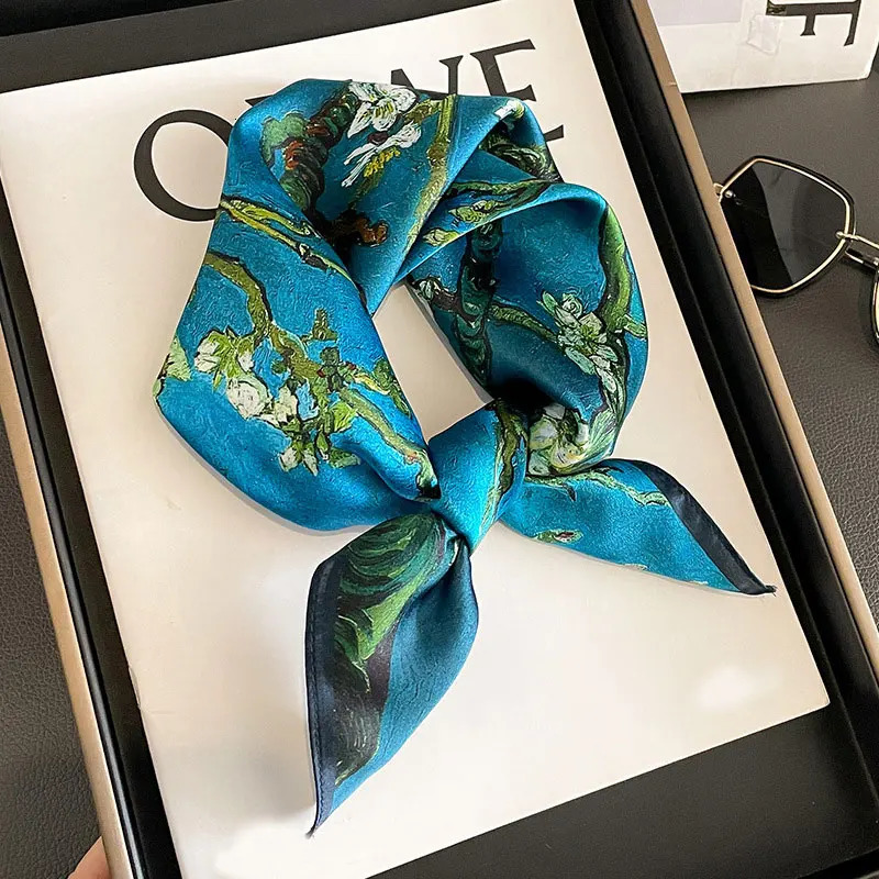faux Silk Scarf Women Mulberry High Quality Headband Square Foulard Female Neckerchief Shawl Wraps Hijab Bandana Scarves 241225