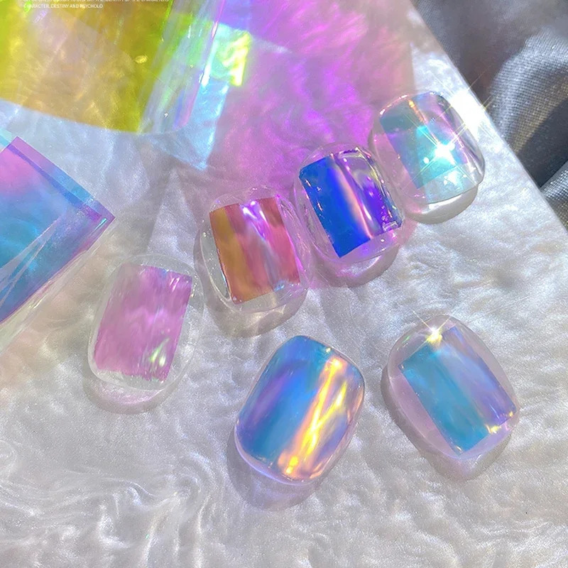 100m Aurora Nail Cellophane Foil Film Laser Clear Nail Glass Paper Korean Ice Cube Effect Nail Manicure Decoration Sticker Tool 241225