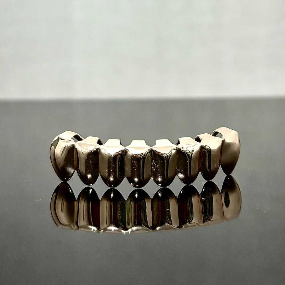 RACHELZ Gold Silver Color Glossy Bottom Teeth Grillz Braces Hip Hop 8 Tooth Cs For Women Men Jewelry Cosplay Dental GrillsXJ241225