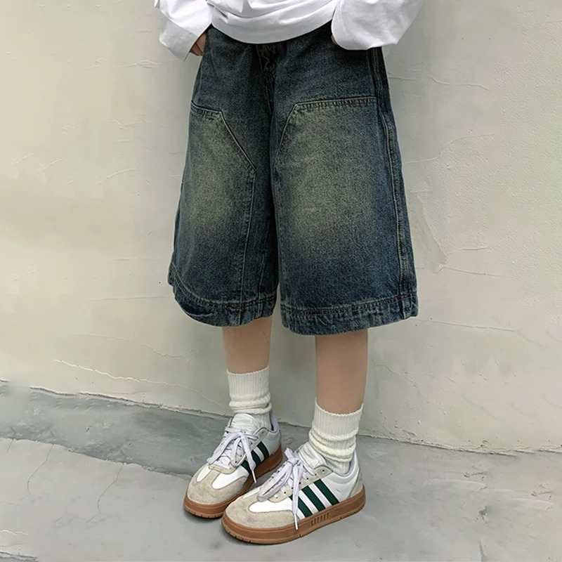Y2K Vintage Baggy Jean Shorts Washed Wide Leg Pants Casual Barrel Jeans Denim Mens Oversized Jorts 241225