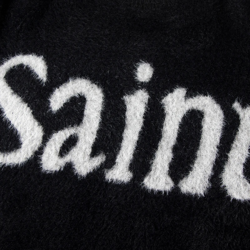 High Quality Beautiful SAINT Pullover Winter Fashion Casual Wash To Make Old Saint Crewneck Sweater Men Women Same Style 241225