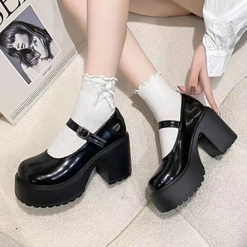 Fashion Coarse Heel One Piece Buckle Leather Shoes Thick Bottom Retro Mary Jane High Heels 241225