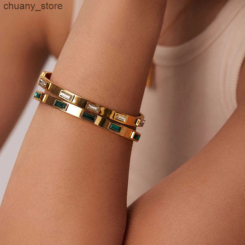 Chain Ins Style Stainless Steel Jewelry Inlaid Cubic Zircon Bangles for Women Waterproof Trendy Christmas Gift L240910