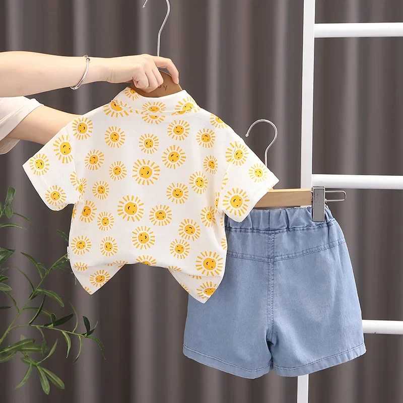 Clothing Sets Baby Girls Cotton Clothes Set Kid Boy Sun T-shirts and Jeans Shorts 2pcs Suit Children Short Sleeve Lapel Top Bottom OutfitsY2412258QFV