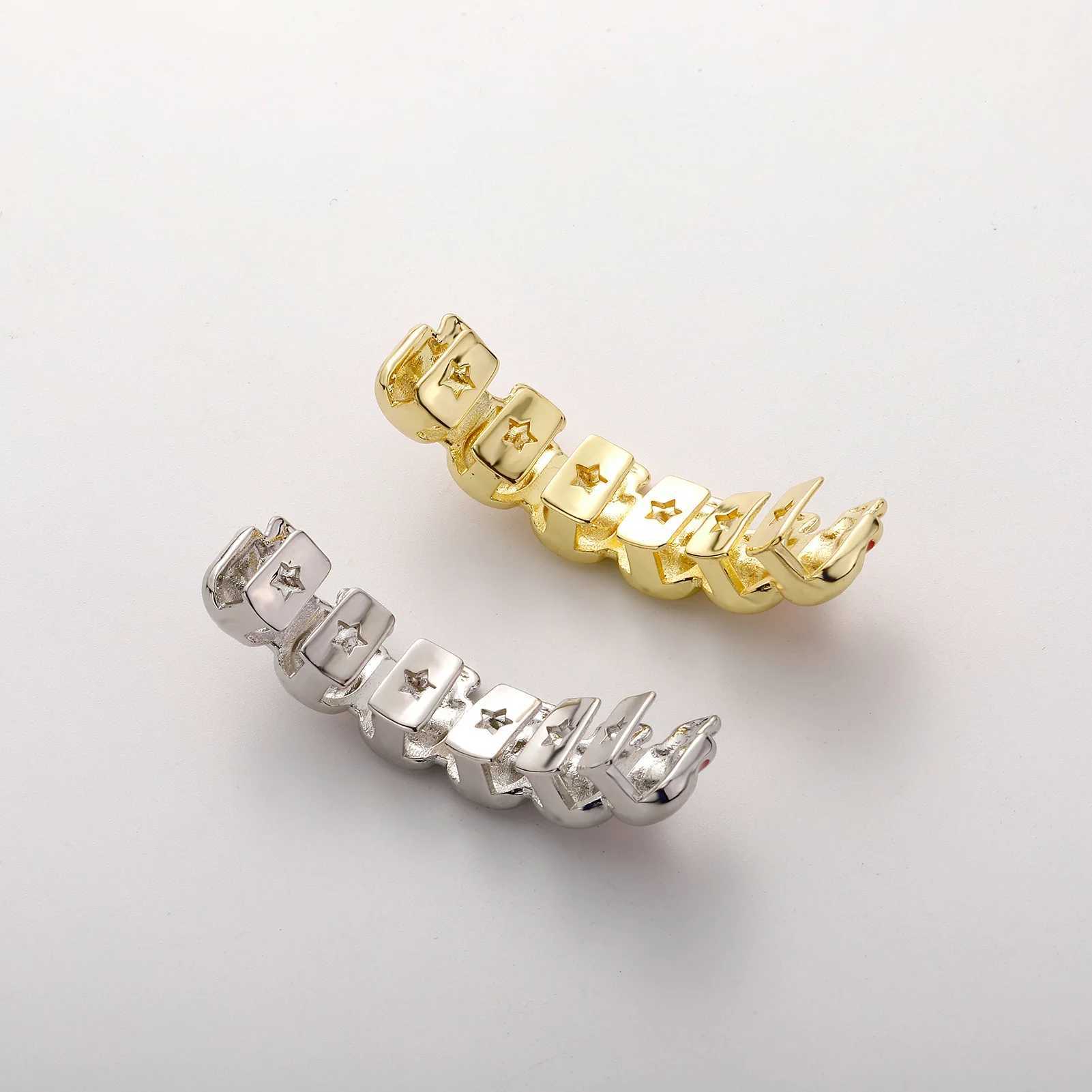 YOUNGX Hip Hop 6 Skul Tooth Grillz Top Bottom 14K Gold Plated Teeth Cs For Women Jewelry Halloween Cosplay GiftXJ241225