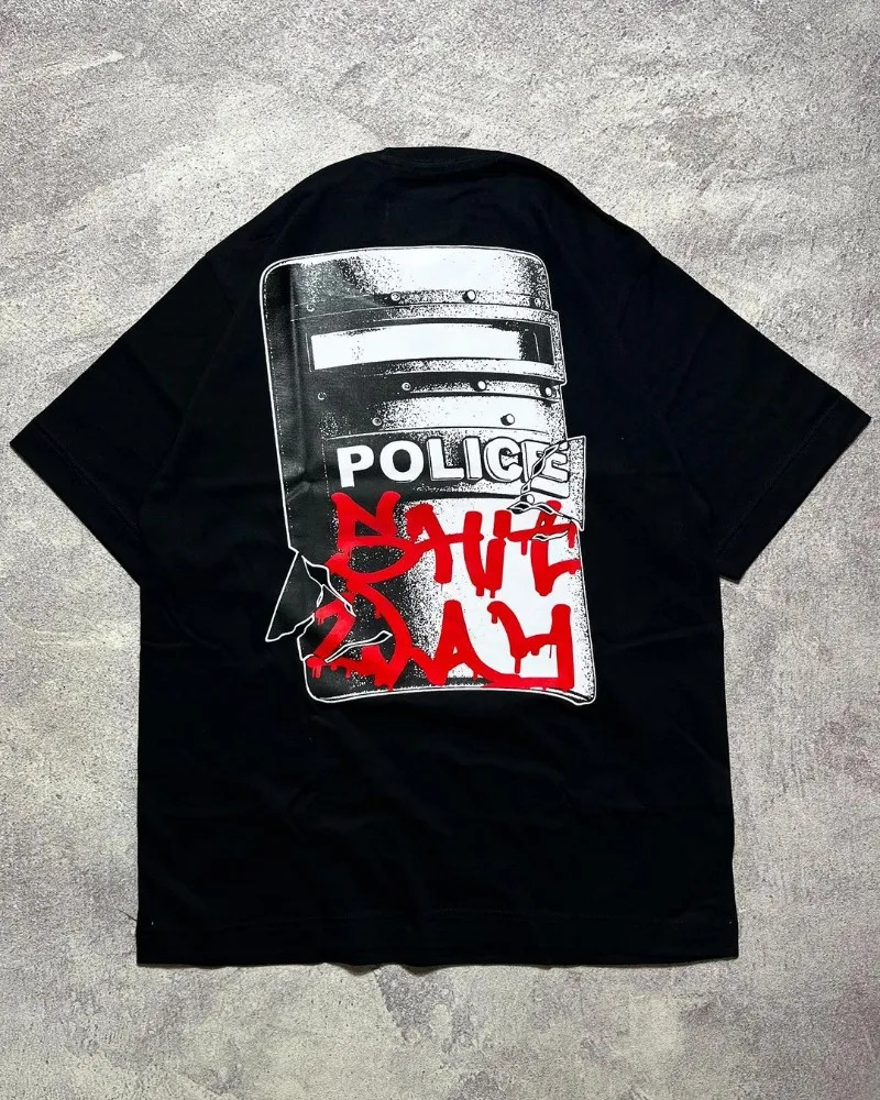 Hip-hop Street Fashion Clothing Gothic Punk Dark UZI Printed Oversized T-shirt American Retro Pure Cotton Casual Tops Men 241224