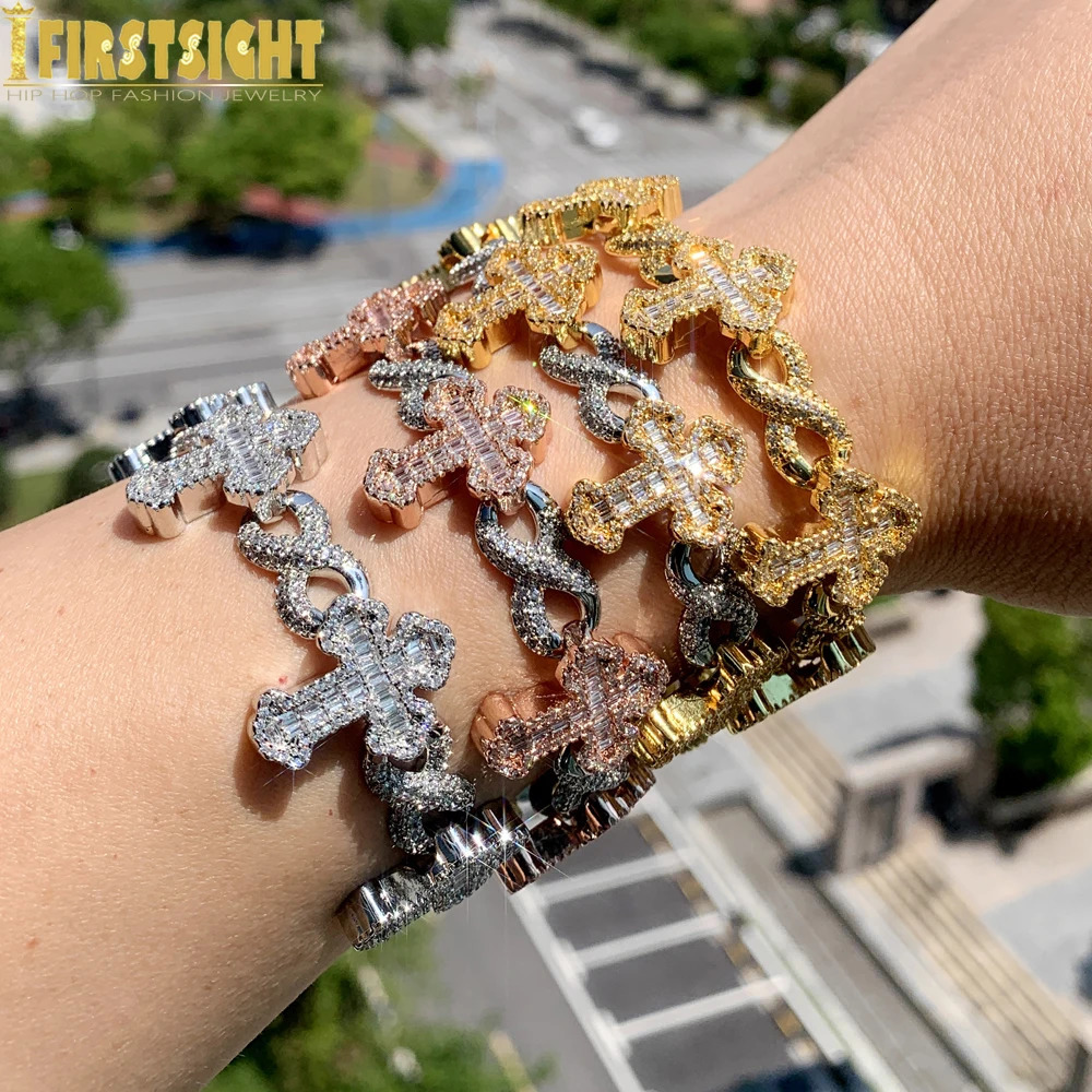 Iced Out Star Eye Bracelet Prong Setting 5A Cubic Zirconia Infinity Heart Cuban Link Chain Women Men Hip Hop Fashion Jewelry 241225