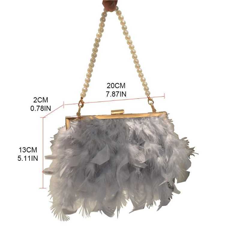 High Quality Womens Feather Evening Wallet Pearl Belt Chain Clutch Handbag Womens Elegant Dinner Party Shoulder Cross Body Bag T241225