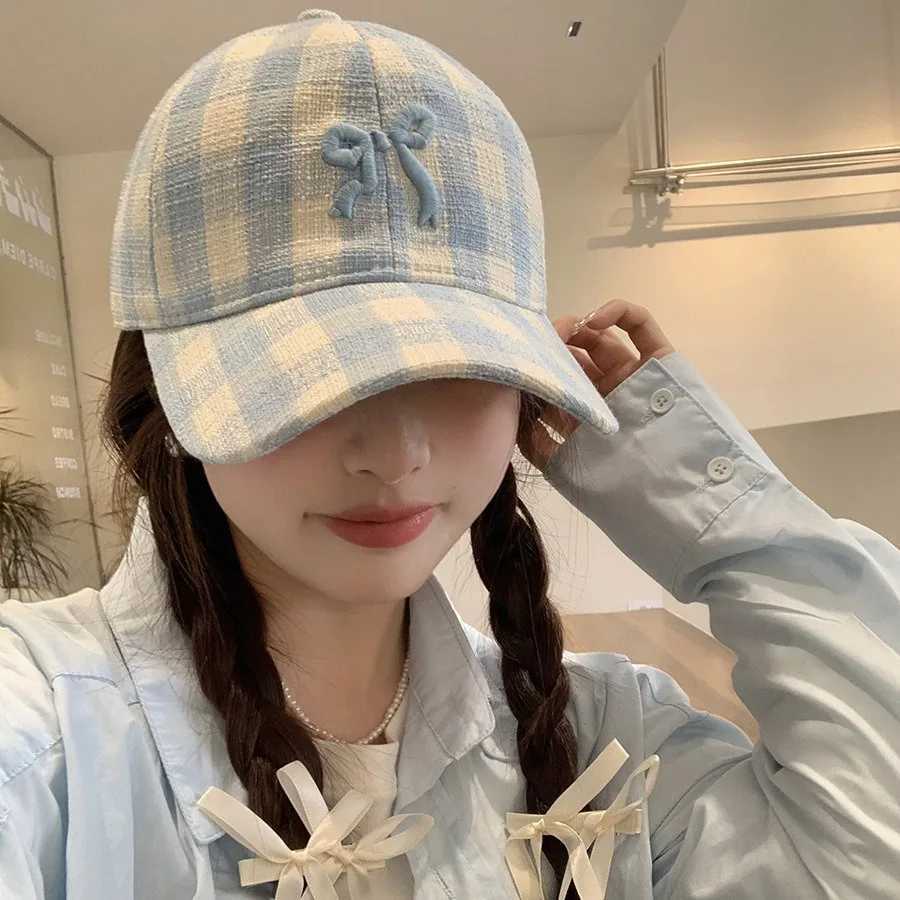 Korean bow flower embroidered baseball cap womens cute plum outdoor sun hat adjustable sports leather hat W241225