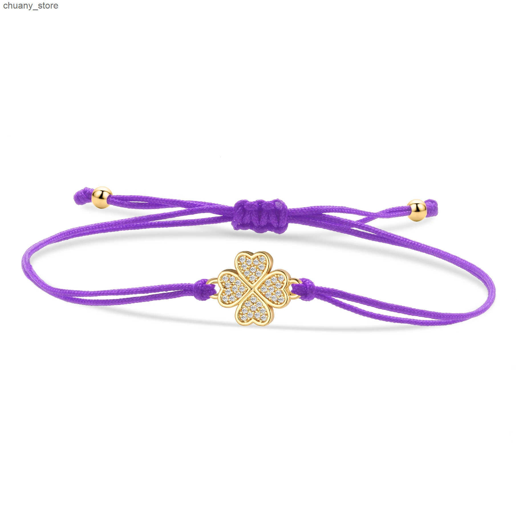 Chain Trendy Cubic Zirconia Crystal Gold-plated Brass Four Leaf Clover Lucky Charm Women Zircon CZ Stones Red String Jewelry L240910