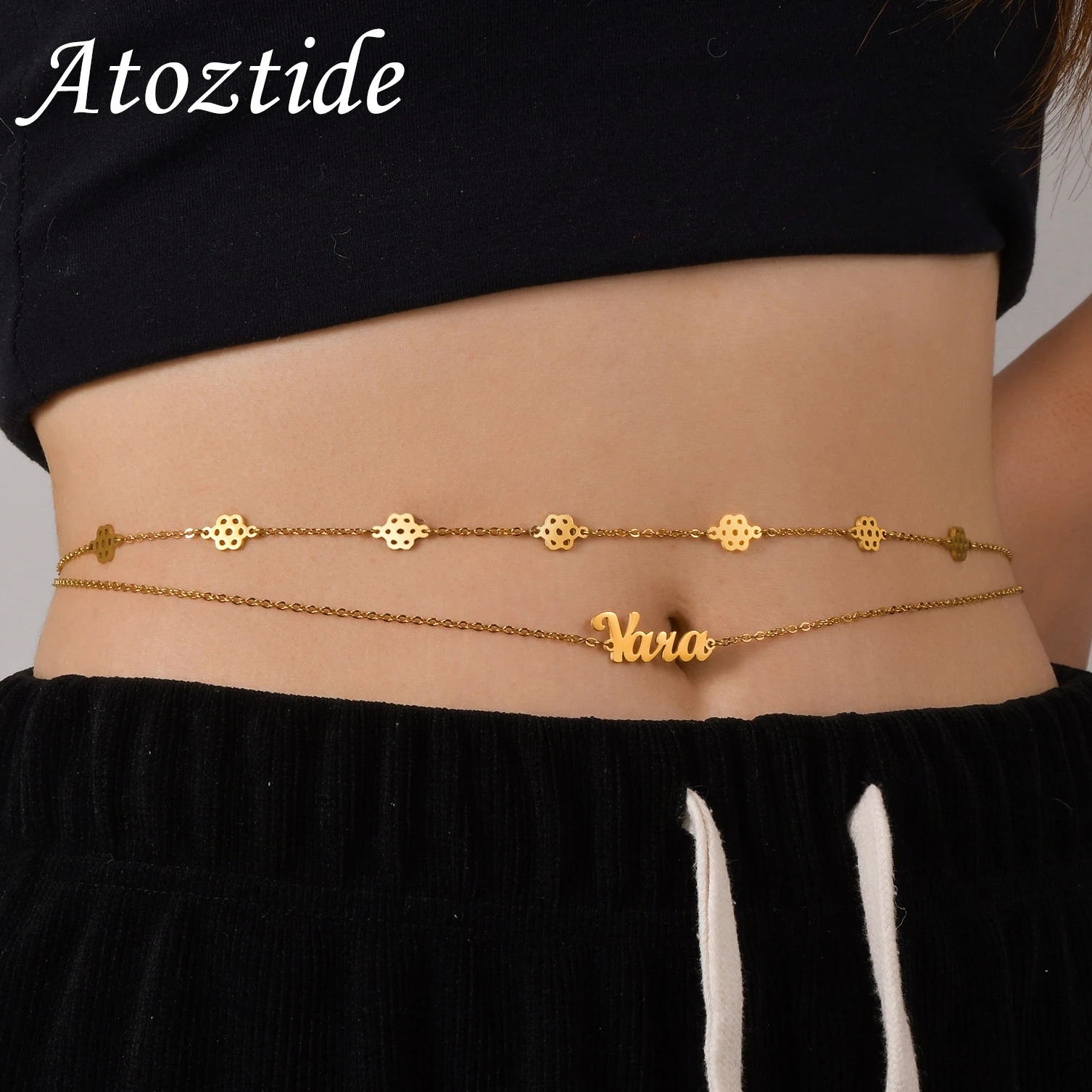Atoz Personalized Custom Names Zircon 2 Layer Waist Chain for Women Stainless Steel Sexy Body Chain Birthday Jewerly Gift 241225