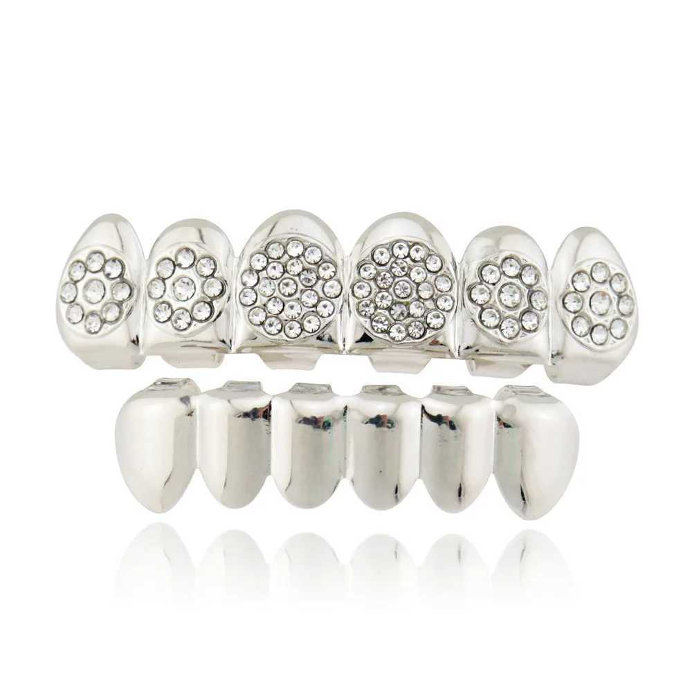 1set Hip Hop Teeth Grillz Gold Plated Dental Grills Rock Tooth Grillz Cs Crystal Teeth Cs Halloween Vampire Tooth GiftXJ241225