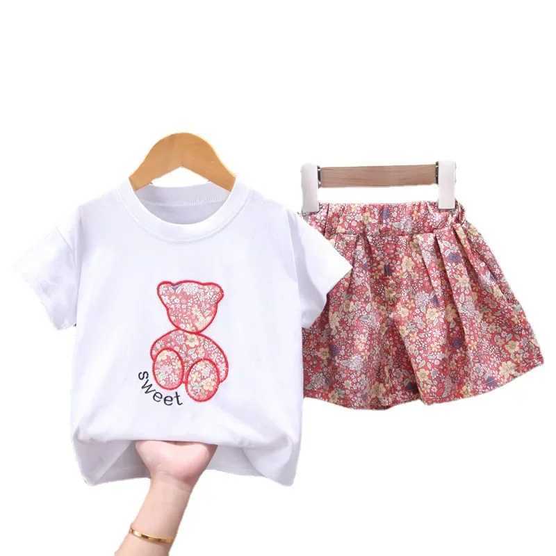 Clothing Sets Summer Baby Girl Clothes Set Children Cartoon Bear Print T-shirt and Shorts Suit Kid Flower Short Sleeve Top Bottom TracksuitsY241225Z9X