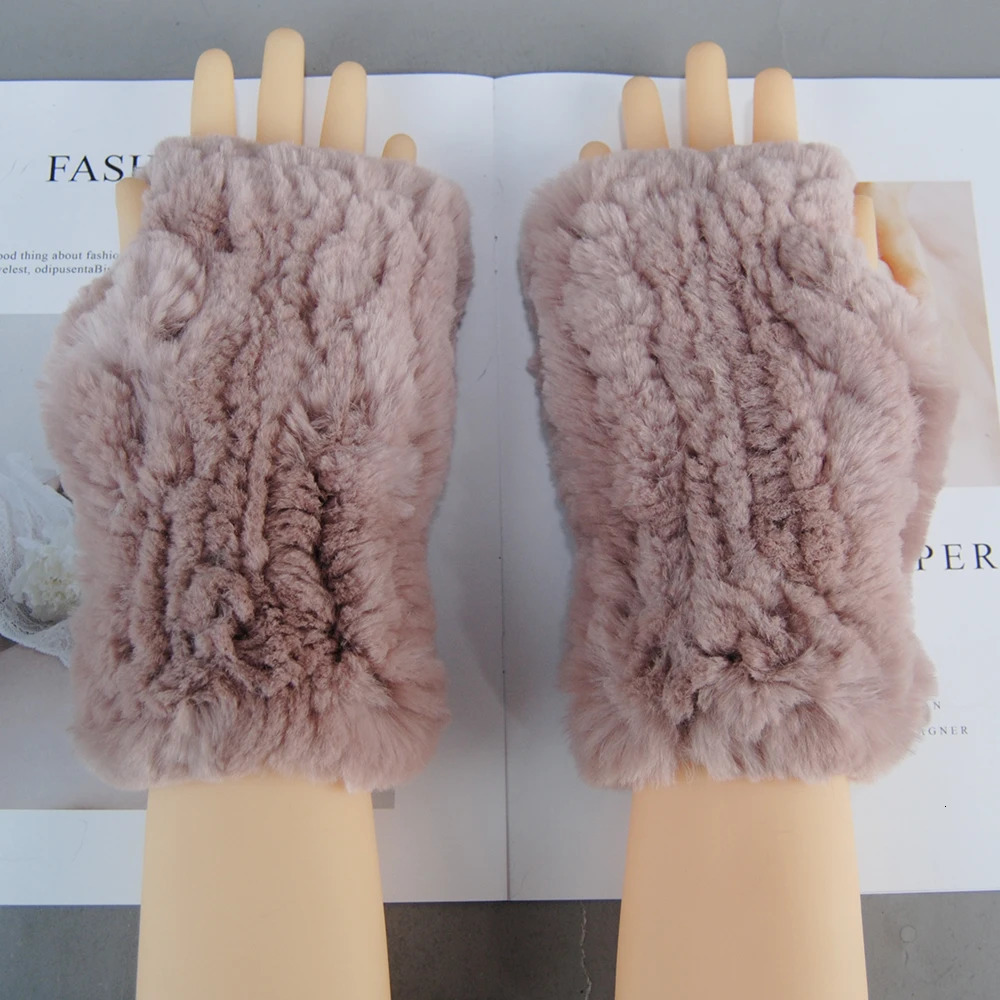 Winter Real Fur Golve Women Outdoor Warm 100% Real Rex Rabbit Fur Gloves Knit Thick Natural Soft Rex Rabbit Fur Mittens 241225
