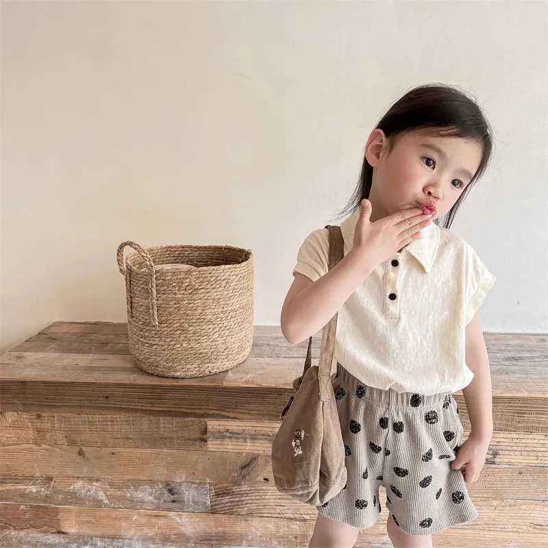 Childrens POLO Shirt Cute Embroidery Shirts for Kids Summer 2023 Solid Color Boys Short Sleeve T-shirt Fashion Girls BlouseXJ241225