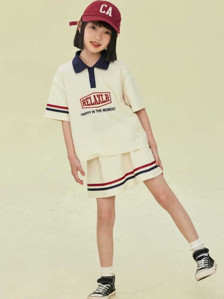 Clothing Sets Summer Children Girls Clothes Set Teenage Letter Printed Lapel T-shirts and Short Skirts 2pcs Set Kid Tennis Top Bottom UniformY241225OG