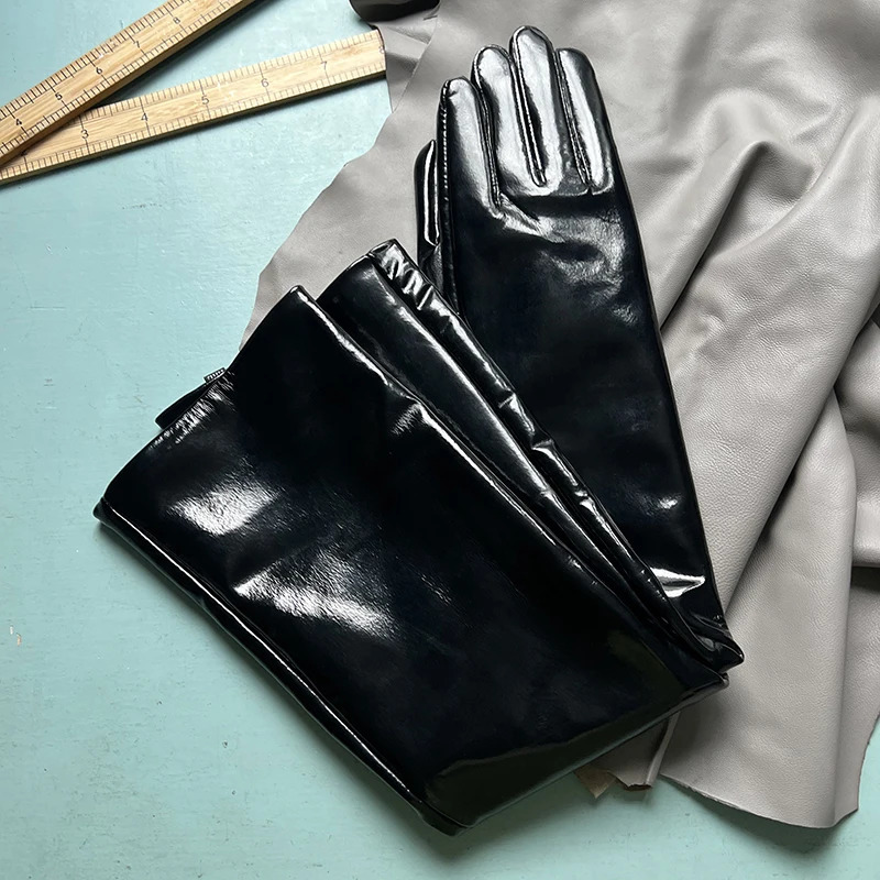 Genuine Patent Leather Gloves Womens Long Gloves Mens Sexy Ladies Shiny Party Evening Overlength Opera Shine Leather Customize 241225
