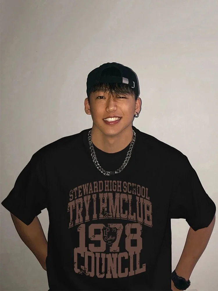 Heavy cotton trendy distressed washed T-shirt short-sleeved mens summer American street loose retro half-sleeved ins tops 241224