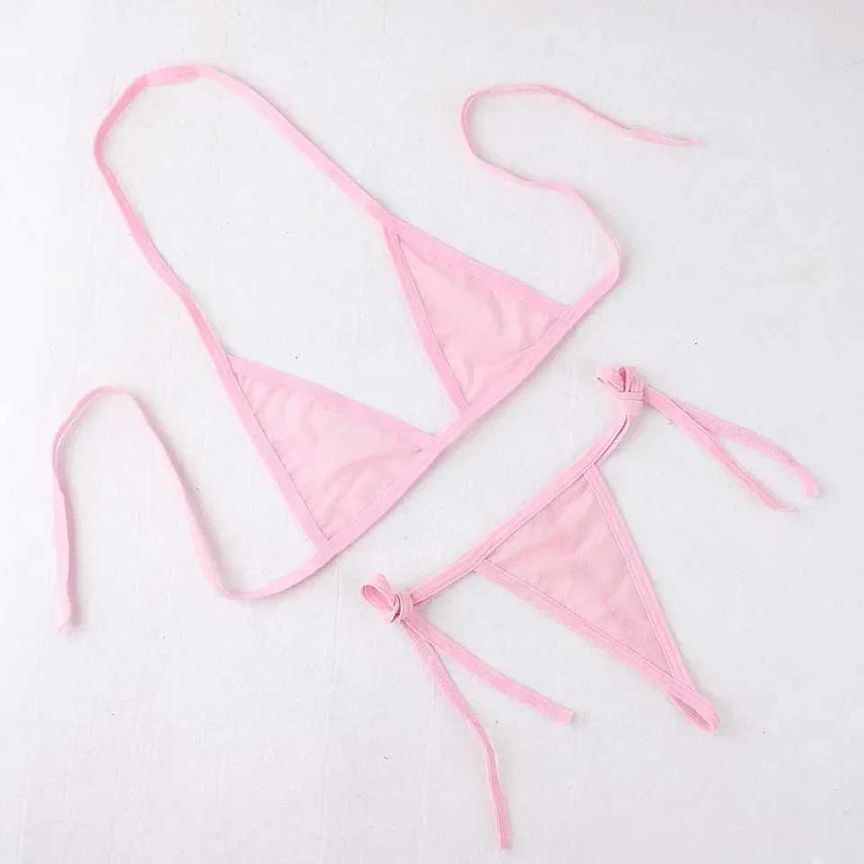 Womens sexy lingerie bikini swimsuit two-piece bra with tie edge thong beachwearW241225